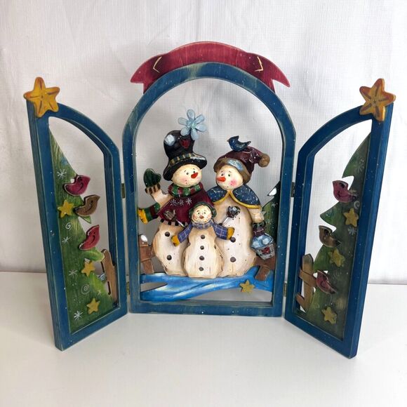 Christmas Shelf Sitter Folding Window Christmas Display Decor Snowman Family - Picture 1 of 11